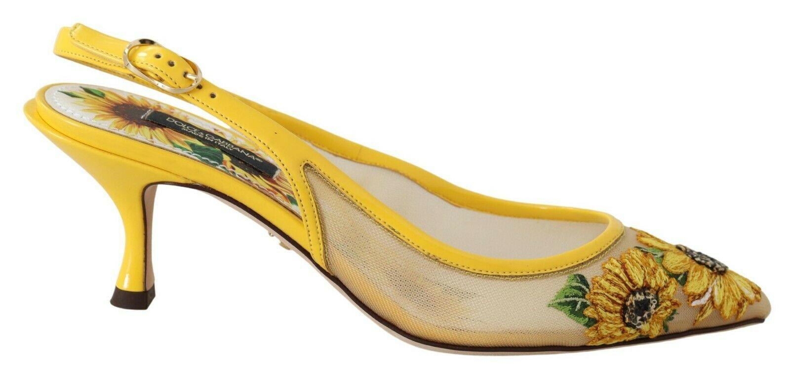 Dolce & Gabbana Yellow Sunflower Mesh Heels Slingback Shoes - Ellie Belle