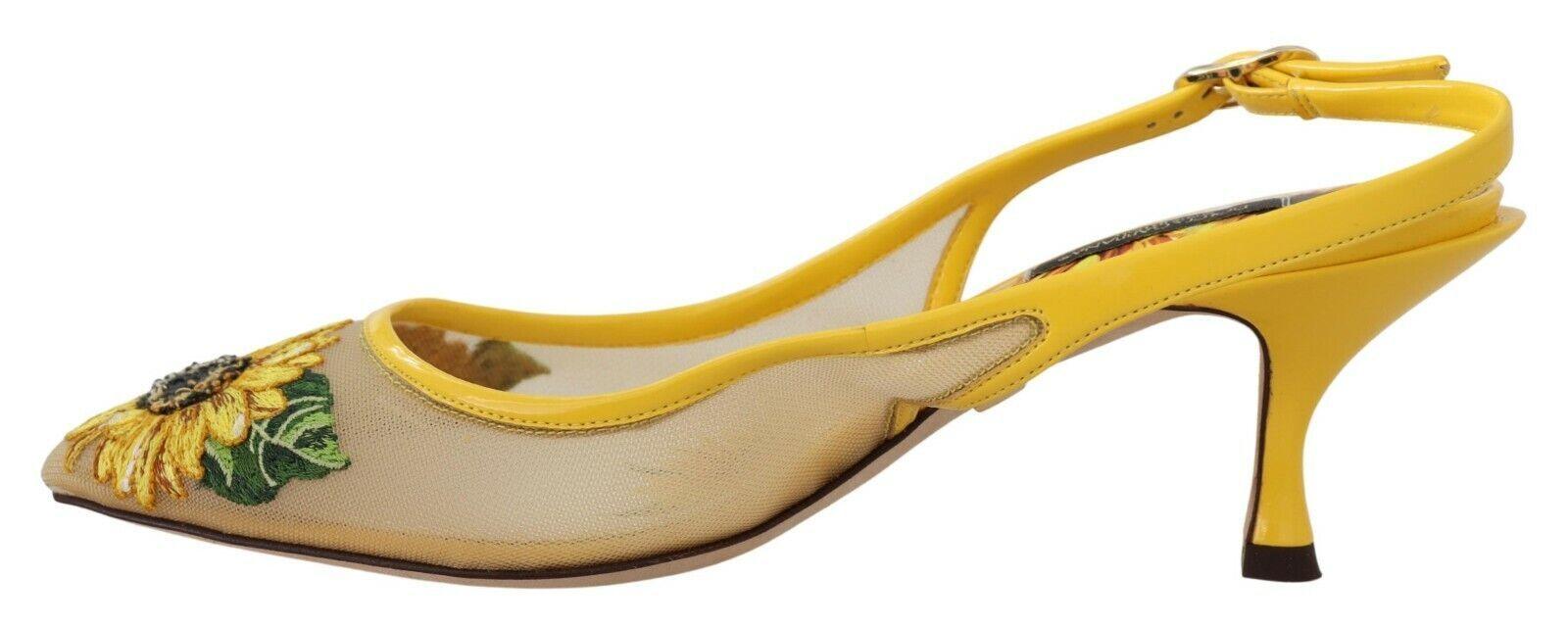 Dolce & Gabbana Yellow Sunflower Mesh Heels Slingback Shoes - Ellie Belle