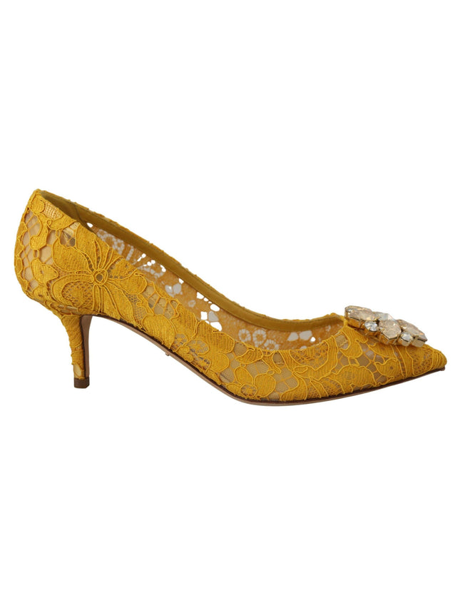 Dolce & Gabbana Yellow Taormina Lace Crystal Heels Pumps Shoes - Ellie Belle