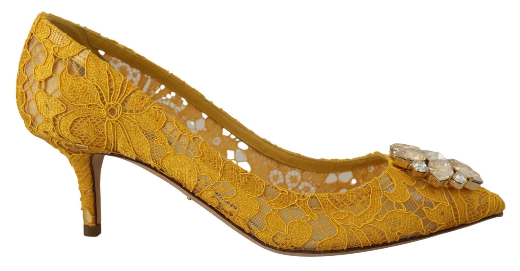 Dolce & Gabbana Yellow Taormina Lace Crystal Heels Pumps Shoes - Ellie Belle