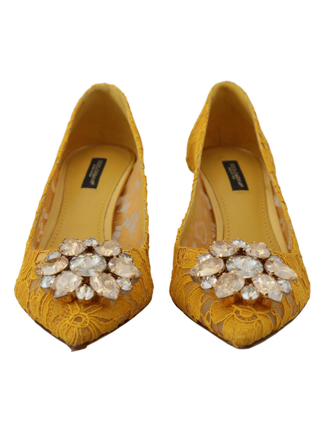 Dolce & Gabbana Yellow Taormina Lace Crystal Heels Pumps Shoes - Ellie Belle