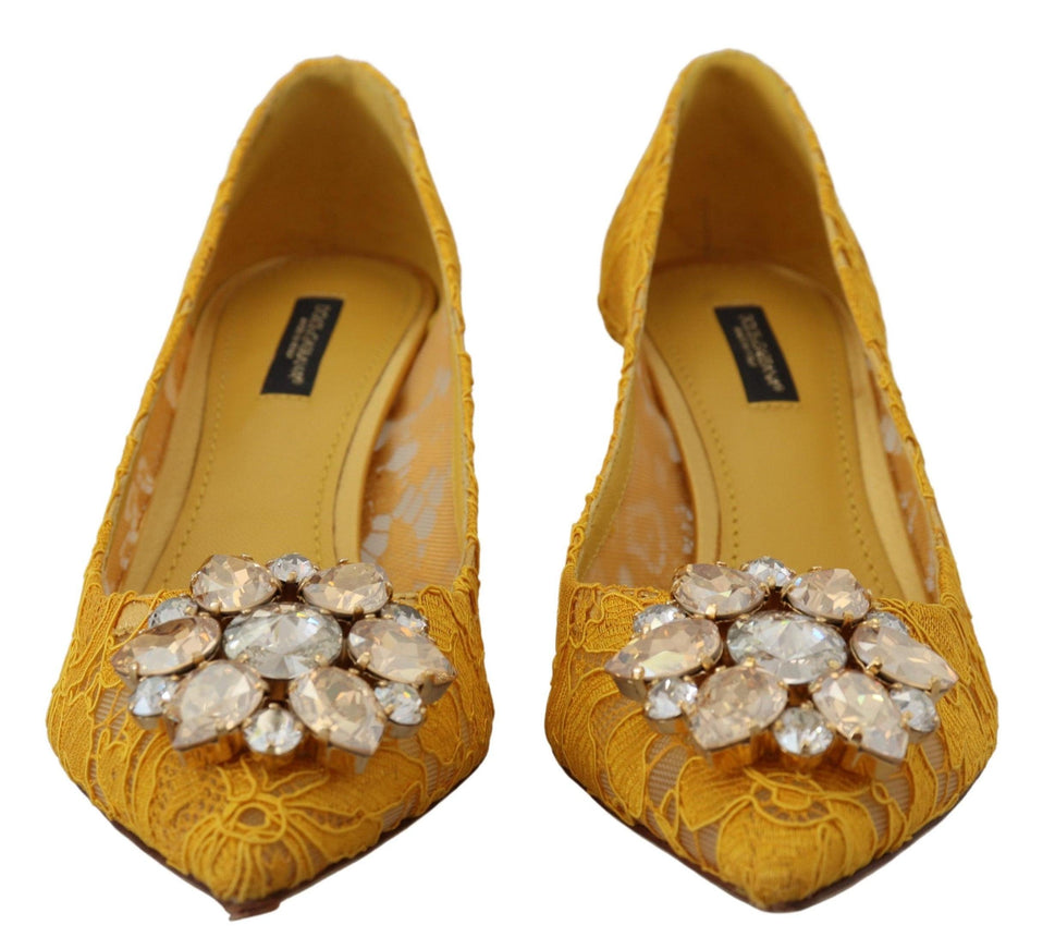 Dolce & Gabbana Yellow Taormina Lace Crystal Heels Pumps Shoes - Ellie Belle