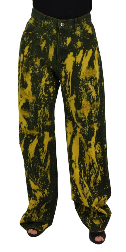 Dolce & Gabbana Yellow Tie Dye High Waist Pants Cotton Jeans - Ellie Belle