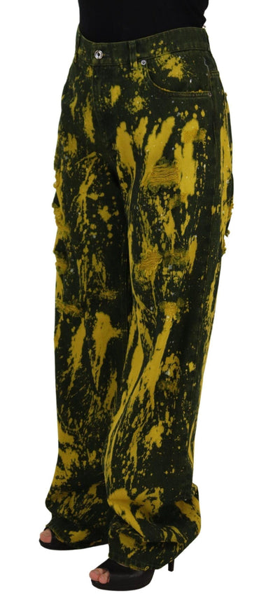 Dolce & Gabbana Yellow Tie Dye High Waist Pants Cotton Jeans - Ellie Belle