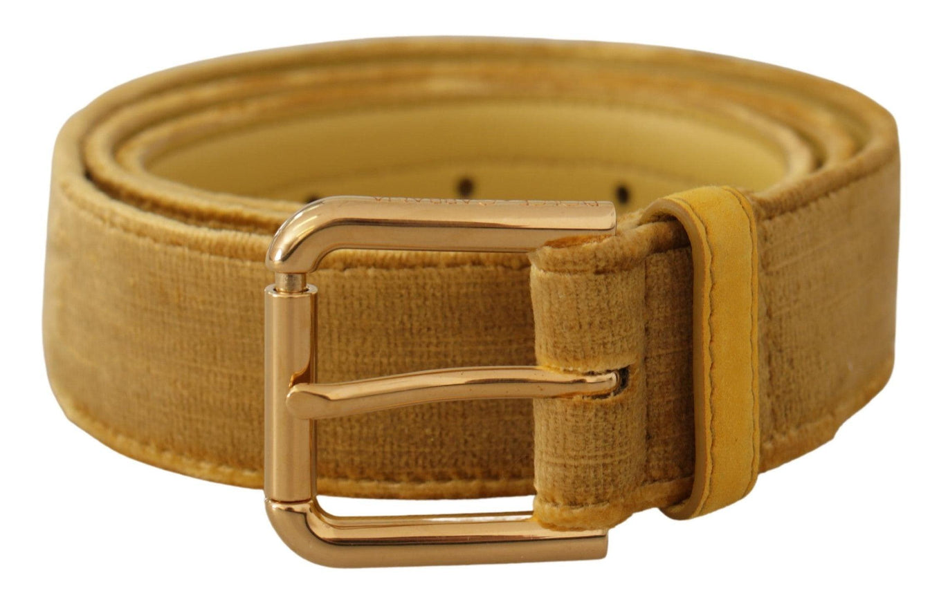 Dolce & Gabbana Yellow Velvet Gold Metal Logo Engraved Buckle Belt - Ellie Belle