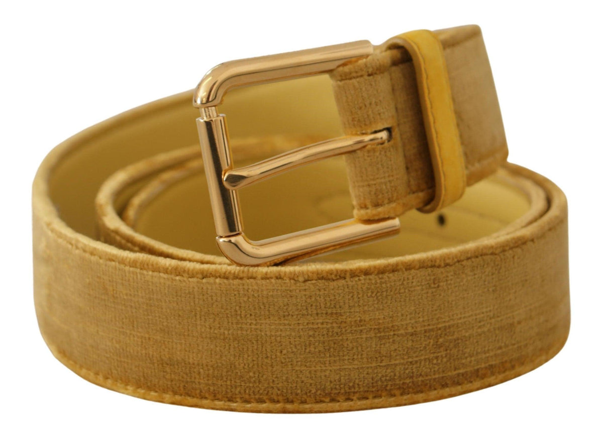 Dolce & Gabbana Yellow Velvet Gold Metal Logo Engraved Buckle Belt - Ellie Belle