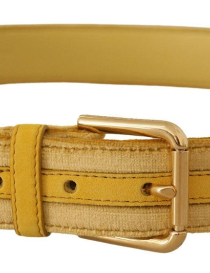 Dolce & Gabbana Yellow Velvet Gold Metal Logo Engraved Buckle Belt - Ellie Belle