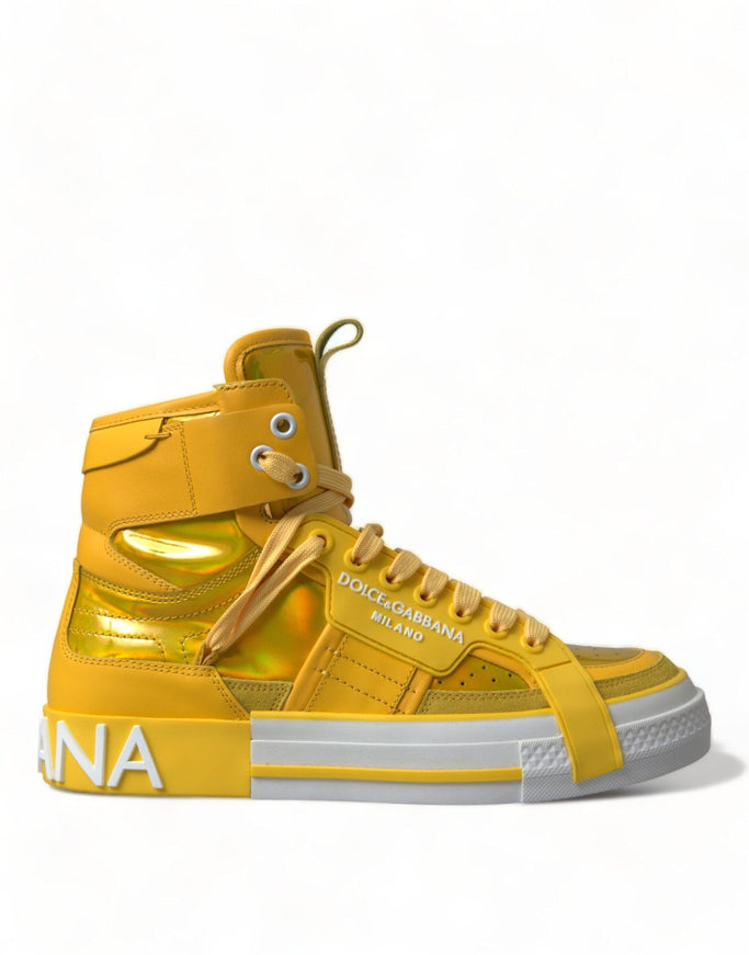 Dolce & Gabbana Yellow White Leather High Top Sneakers Shoes - Ellie Belle