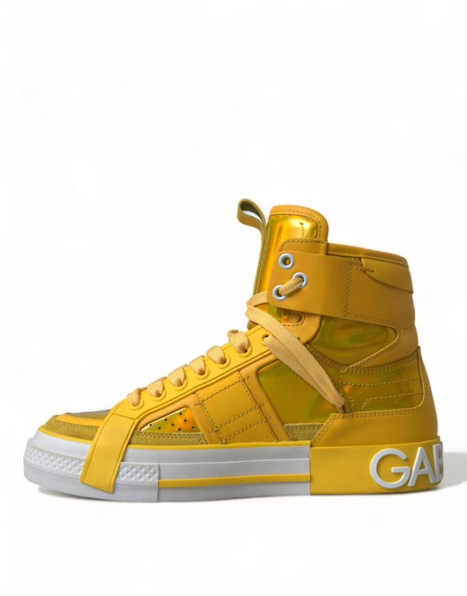 Dolce & Gabbana Yellow White Leather High Top Sneakers Shoes - Ellie Belle