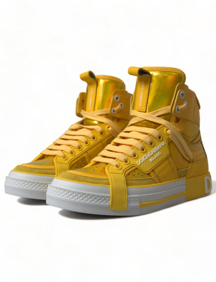 Dolce & Gabbana Yellow White Leather High Top Sneakers Shoes - Ellie Belle