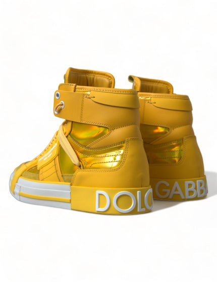 Dolce & Gabbana Yellow White Leather High Top Sneakers Shoes - Ellie Belle