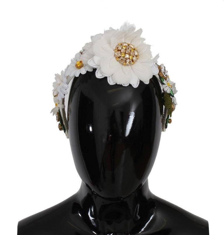 Dolce & Gabbana Yellow White Sunflower Crystal Floral Headband - Ellie Belle