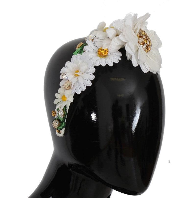 Dolce & Gabbana Yellow White Sunflower Crystal Floral Headband - Ellie Belle