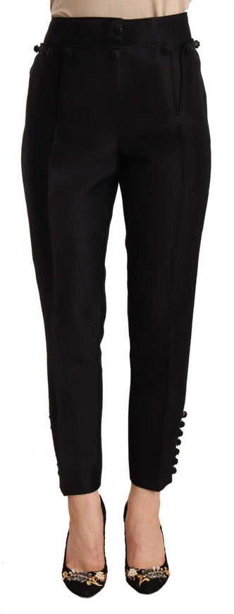 Dsquared² Black Button Embellished Cropped High Waist Pants - Ellie Belle