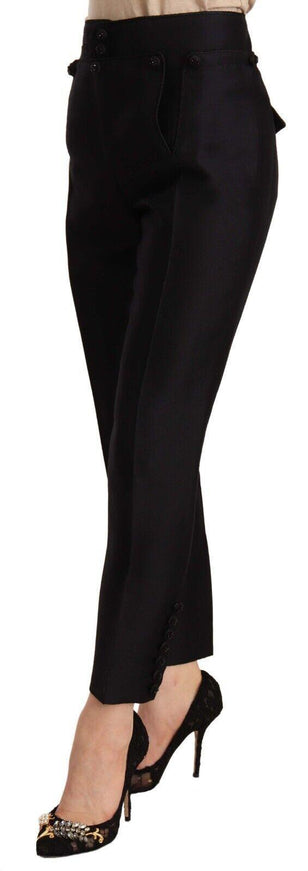 Dsquared² Black Button Embellished Cropped High Waist Pants - Ellie Belle