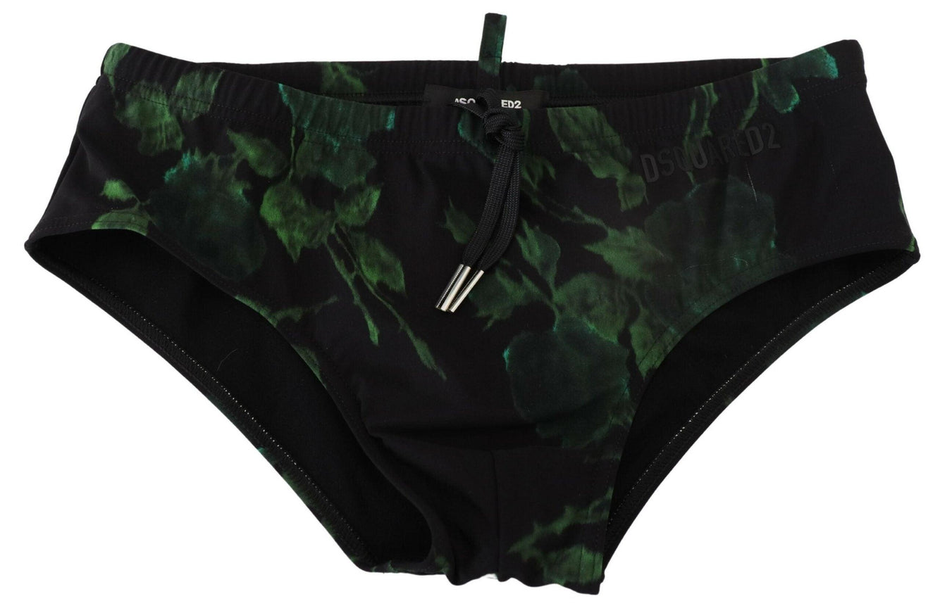 Dsquared² Black Leaves Printed Mens Swim Brief Swimwear - Ellie Belle