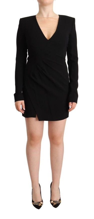 Dsquared² Black Long Sleeves Deep V-neck Mini Sheath Dress - Ellie Belle