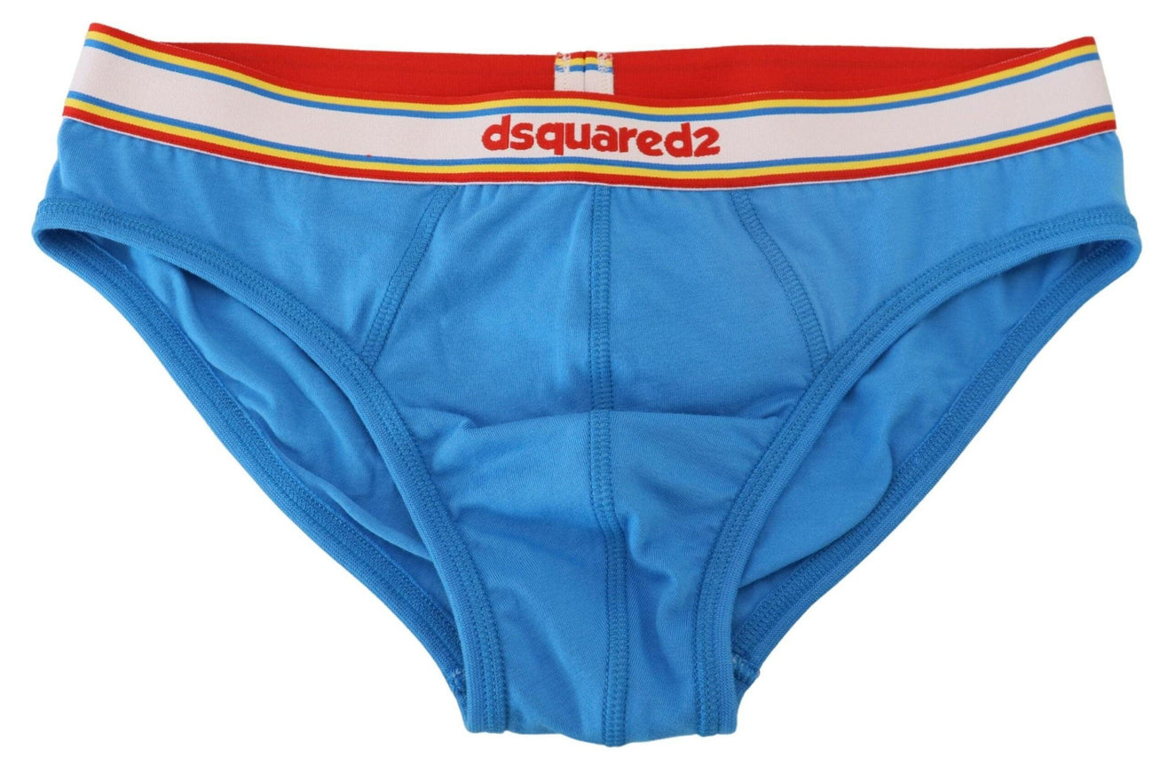 Dsquared² Blue Logo Stripes Cotton Stretch Men Brief Underwear - Ellie Belle