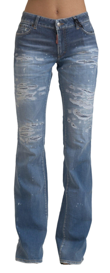 Dsquared² Blue Tattered Mid Waist Flared Denim Jeans - Ellie Belle