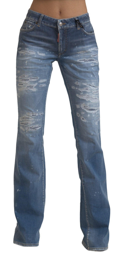 Dsquared² Blue Tattered Mid Waist Flared Denim Jeans - Ellie Belle