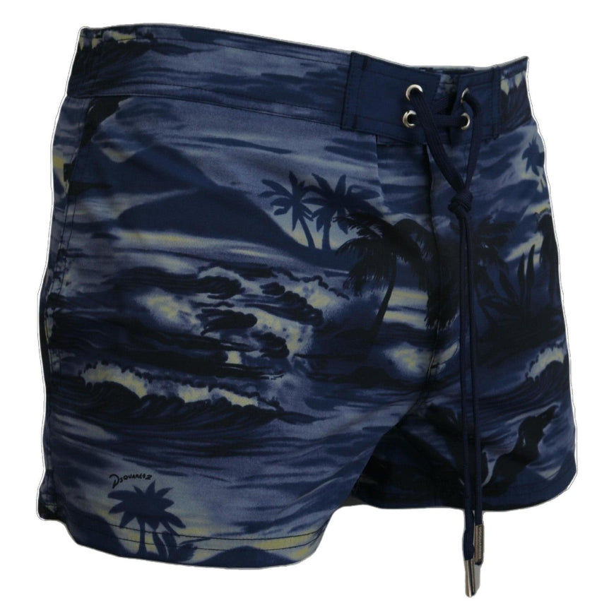 Dsquared² Blue Tropical Wave Design Beachwear Shorts Swimwear - Ellie Belle