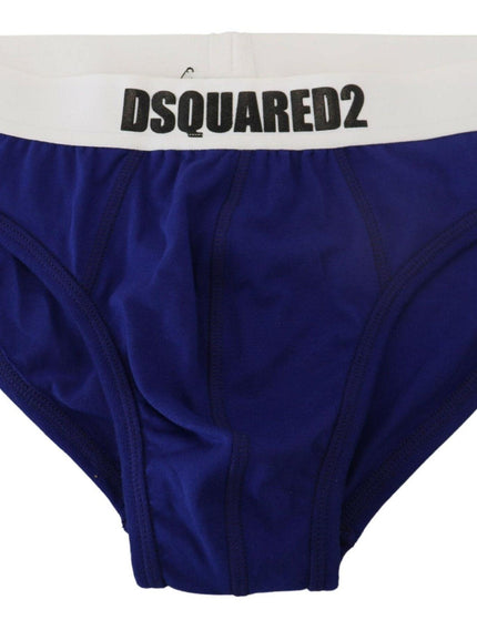 Dsquared² Blue White Logo Cotton Stretch Men Brief Underwear - Ellie Belle