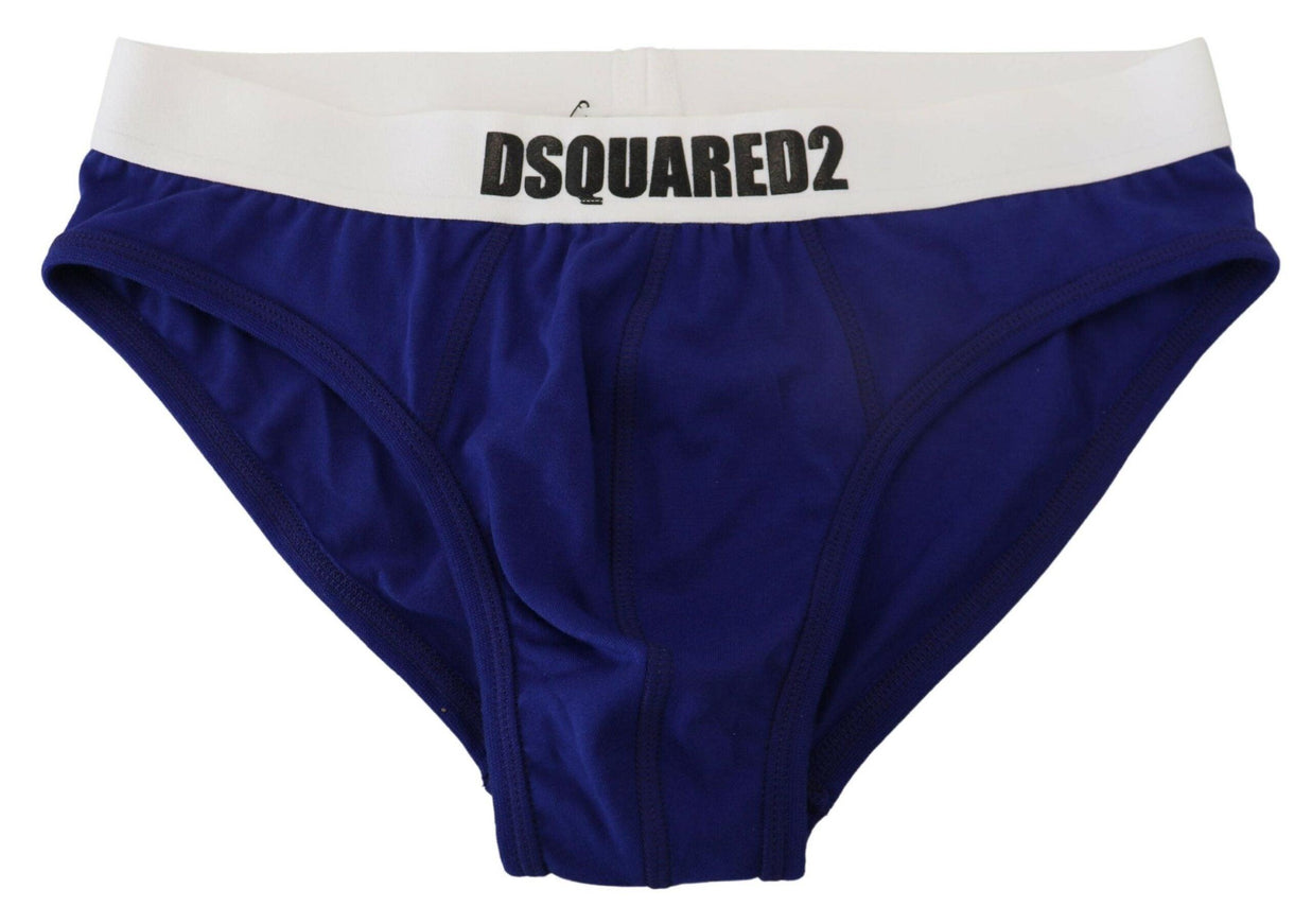 Dsquared² Blue White Logo Cotton Stretch Men Brief Underwear - Ellie Belle