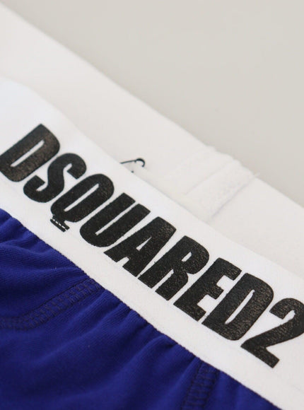 Dsquared² Blue White Logo Cotton Stretch Men Brief Underwear - Ellie Belle