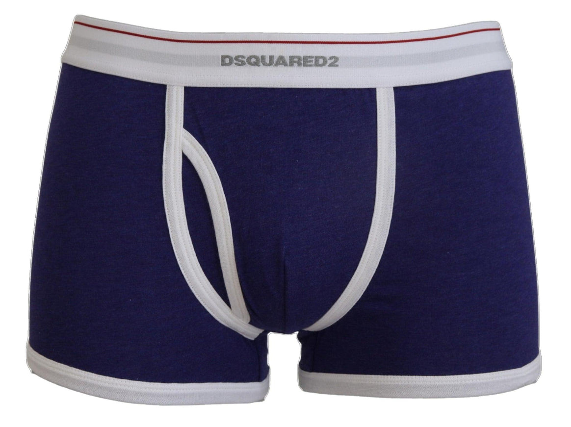 Dsquared² Blue White Logo Cotton Stretch Men Trunk Underwear - Ellie Belle