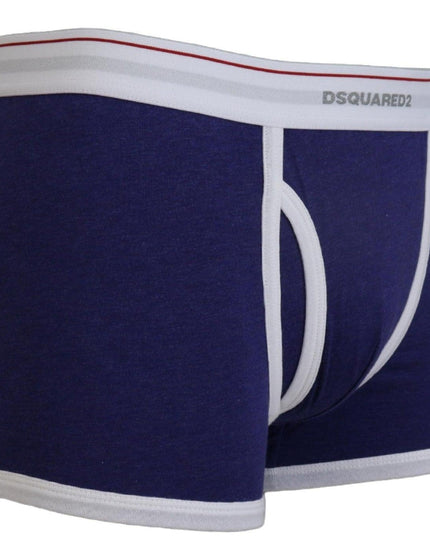 Dsquared² Blue White Logo Cotton Stretch Men Trunk Underwear - Ellie Belle
