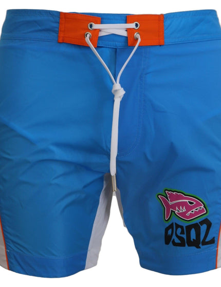 Dsquared² Blue White Logo Print Men Beachwear Shorts Swimwear - Ellie Belle