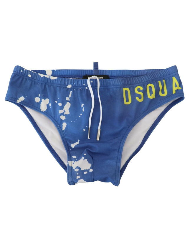 Dsquared² Blue White Logo Print Men Swim Brief Swimwear - Ellie Belle