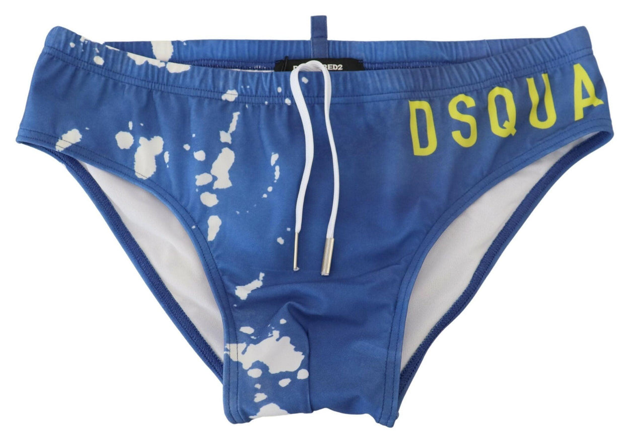 Dsquared² Blue White Logo Print Men Swim Brief Swimwear - Ellie Belle