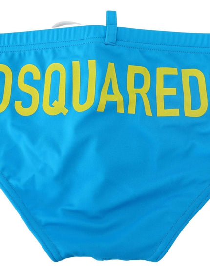 Dsquared² Blue Yellow Logo Print Men Swim Brief Swimwear - Ellie Belle