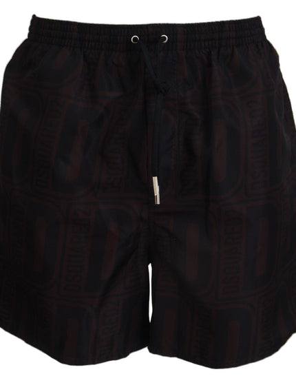Dsquared² Brown Black Print Men Beachwear Shorts Swimwear - Ellie Belle