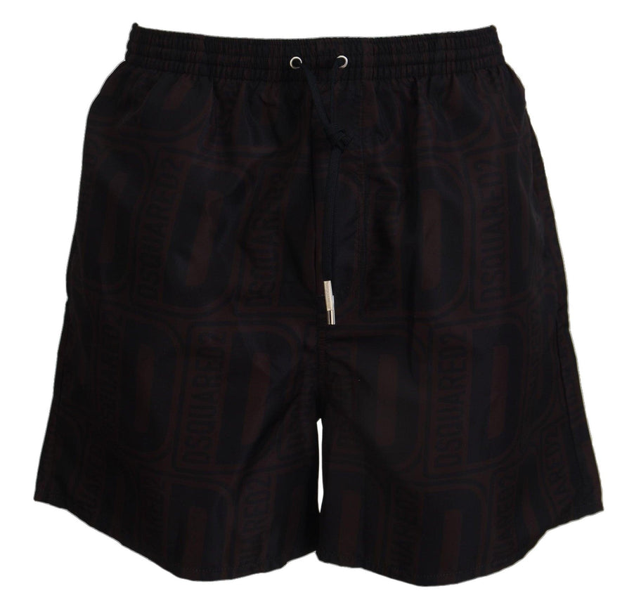 Dsquared² Brown Black Print Men Beachwear Shorts Swimwear - Ellie Belle