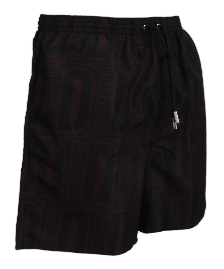 Dsquared² Brown Black Print Men Beachwear Shorts Swimwear - Ellie Belle