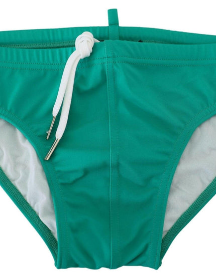 Dsquared² Green White Logo Print Men Swim Brief Swimwear - Ellie Belle
