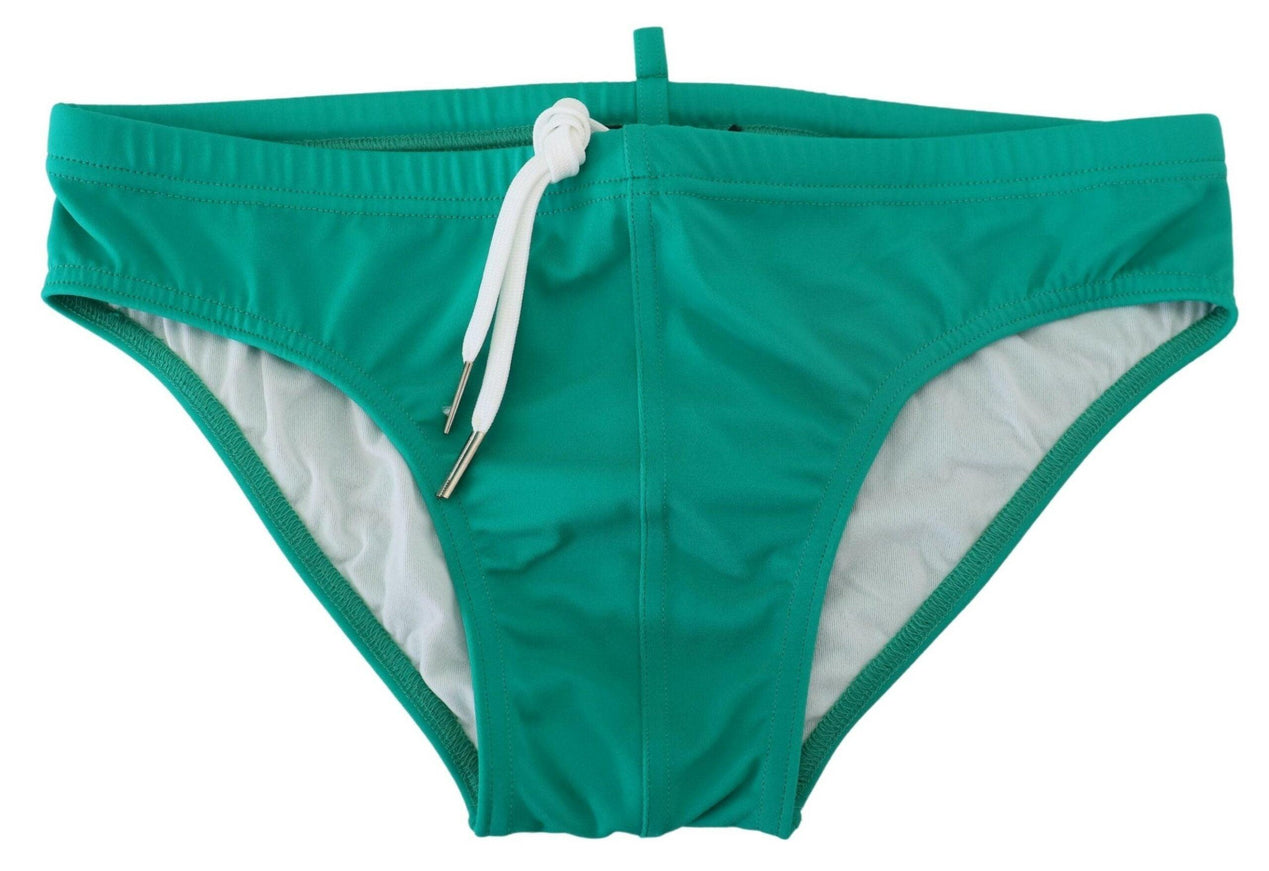 Dsquared² Green White Logo Print Men Swim Brief Swimwear - Ellie Belle