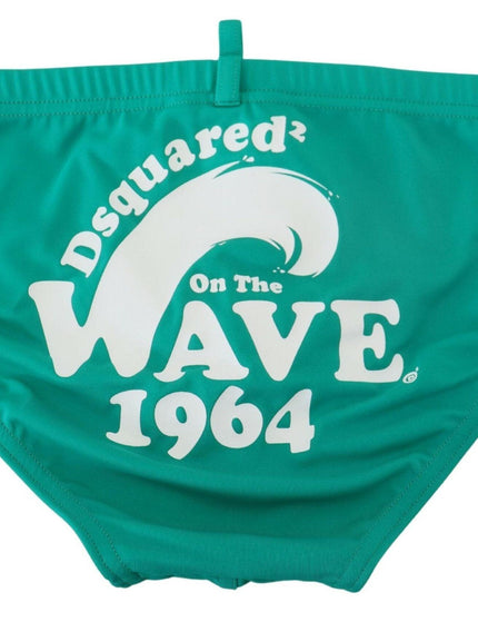 Dsquared² Green White Logo Print Men Swim Brief Swimwear - Ellie Belle
