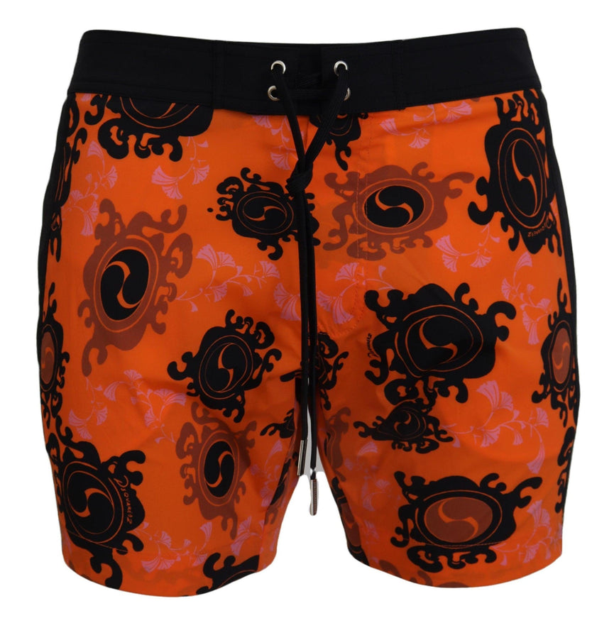 Dsquared² Orange Black Printed Men Beachwear Shorts Swimwear - Ellie Belle