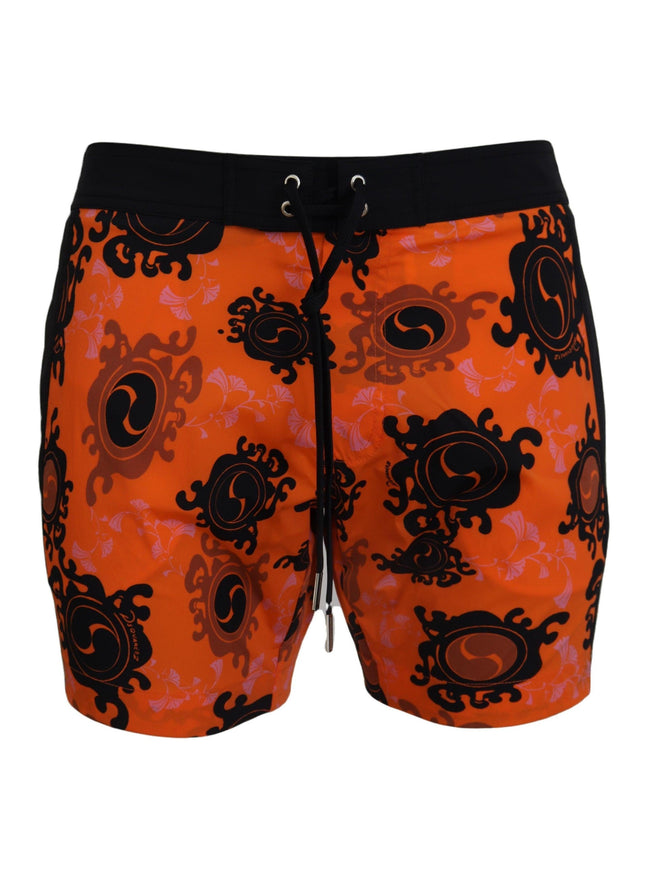 Dsquared² Orange Black Printed Men Beachwear Shorts Swimwear - Ellie Belle