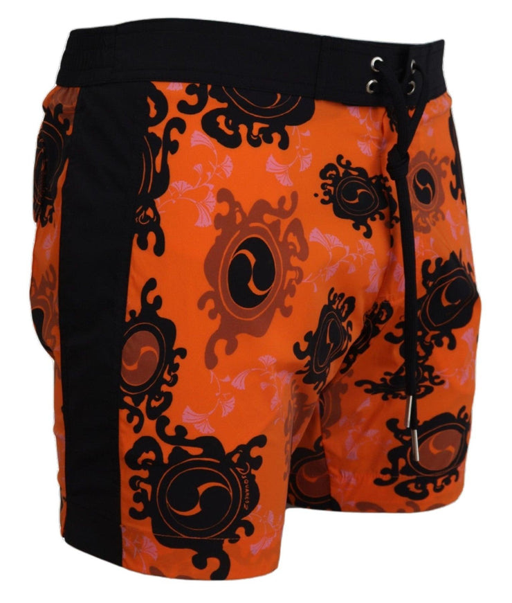 Dsquared² Orange Black Printed Men Beachwear Shorts Swimwear - Ellie Belle