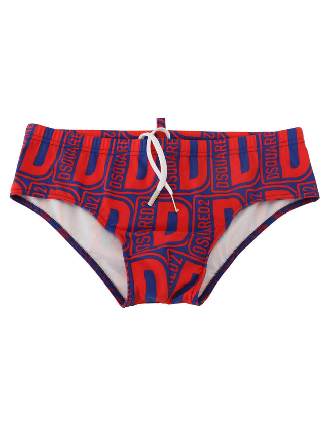 Dsquared² Red Blue Logo Printed Men Swim Brief Swimwear - Ellie Belle