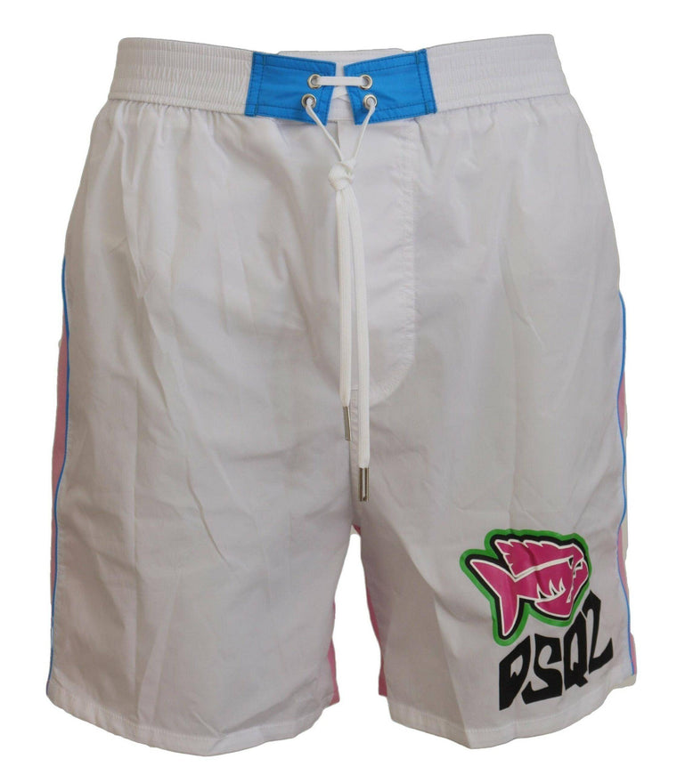 Dsquared² White Pink Logo Print Men Beachwear Shorts Swimwear - Ellie Belle