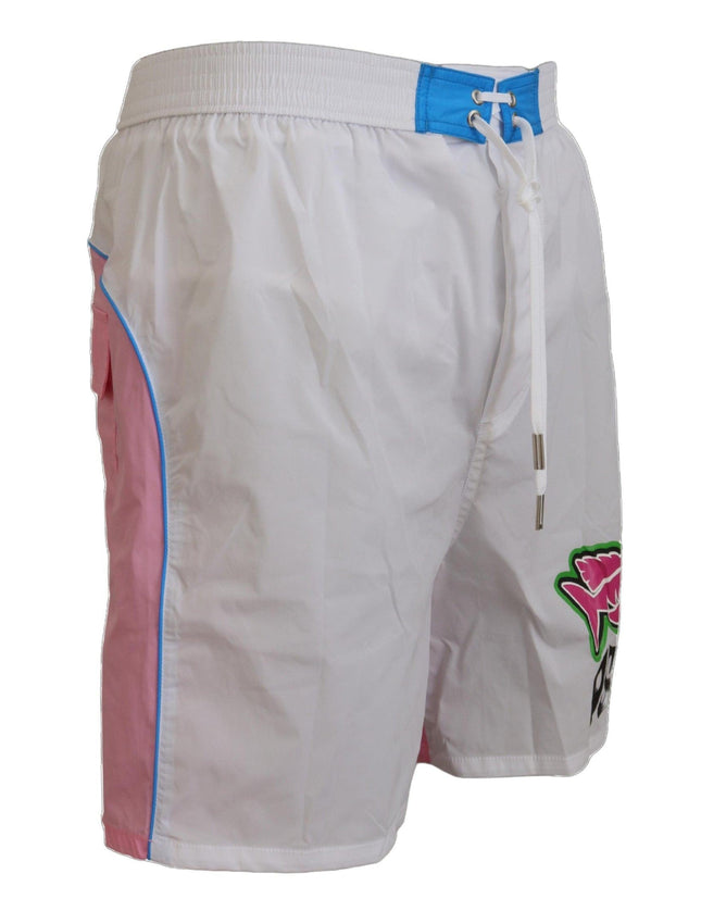 Dsquared² White Pink Logo Print Men Beachwear Shorts Swimwear - Ellie Belle