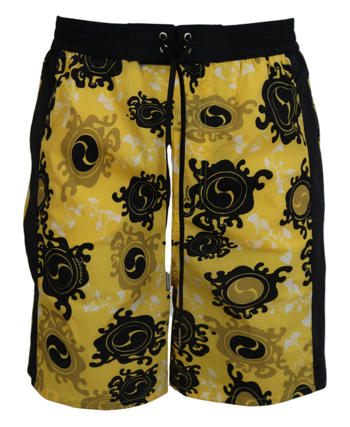 Dsquared² Yellow Black Printed Men Beachwear Shorts Swimwear - Ellie Belle