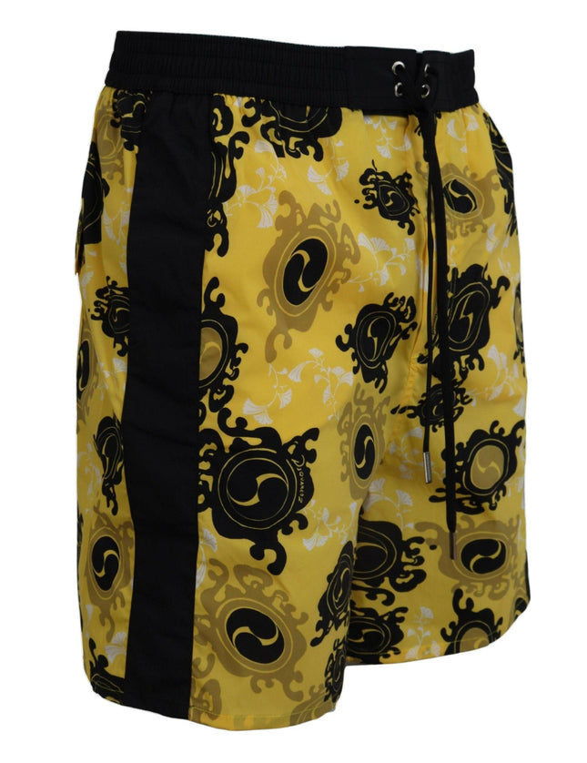Dsquared² Yellow Black Printed Men Beachwear Shorts Swimwear - Ellie Belle