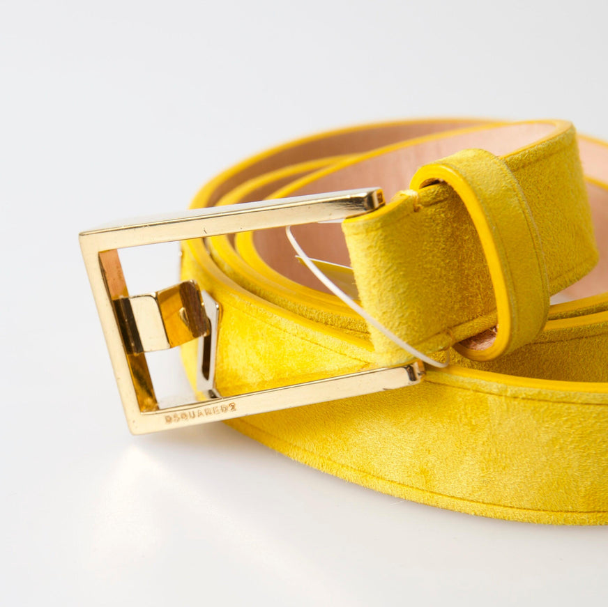 Dsquared² Yellow Suede Leather Silver Metal Buckle Belt - Ellie Belle