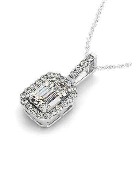 Emerald Cut Center Diamond Necklace in 14k White Gold (1 1/5 cttw) - Ellie Belle